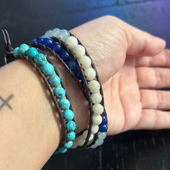 Chan Luu Blue Mix Brown Leather Wrap Bracelet Multicolor Beaded 925 - Picture 6 of 6